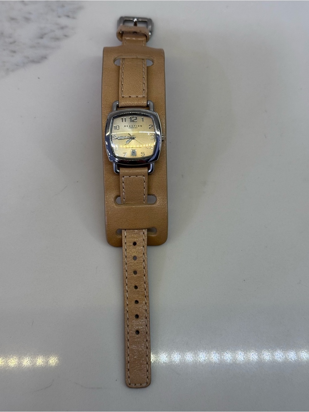 Reaction Kenneth Cole Wide Leather Watch Band in Tan